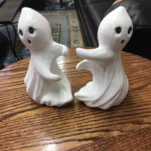 Two Porcelain Glitter Cute Ghosts Decor Furniture